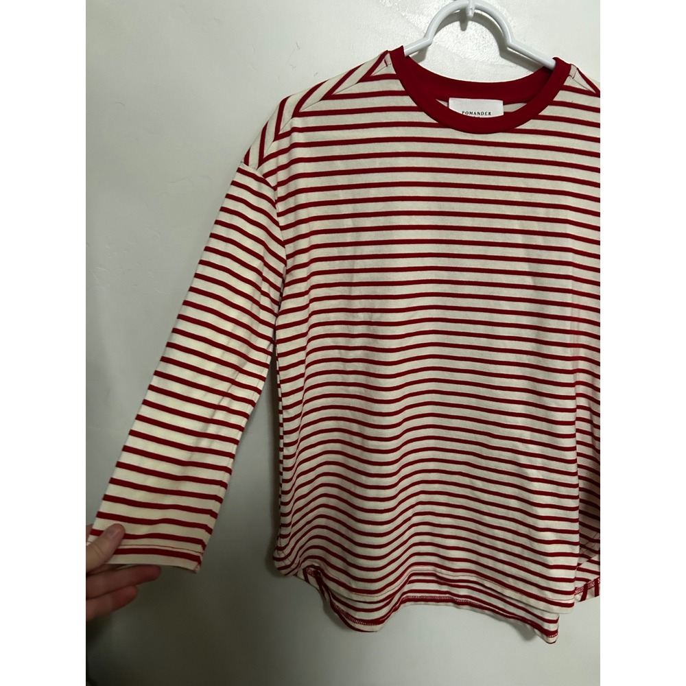 Pomander Place Womens Red Cream Striped Long Sleeve Crew Neck Top XS Y19661T - Picture 6 of 8